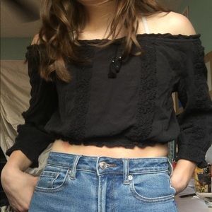 Black off the shoulder crop top